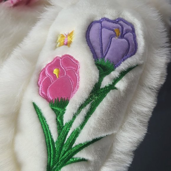 Vintage DanDee Hoppy Hopster Bunny Rabbit Floral Embroidered Bow Plush Easter - Picture 7 of 12